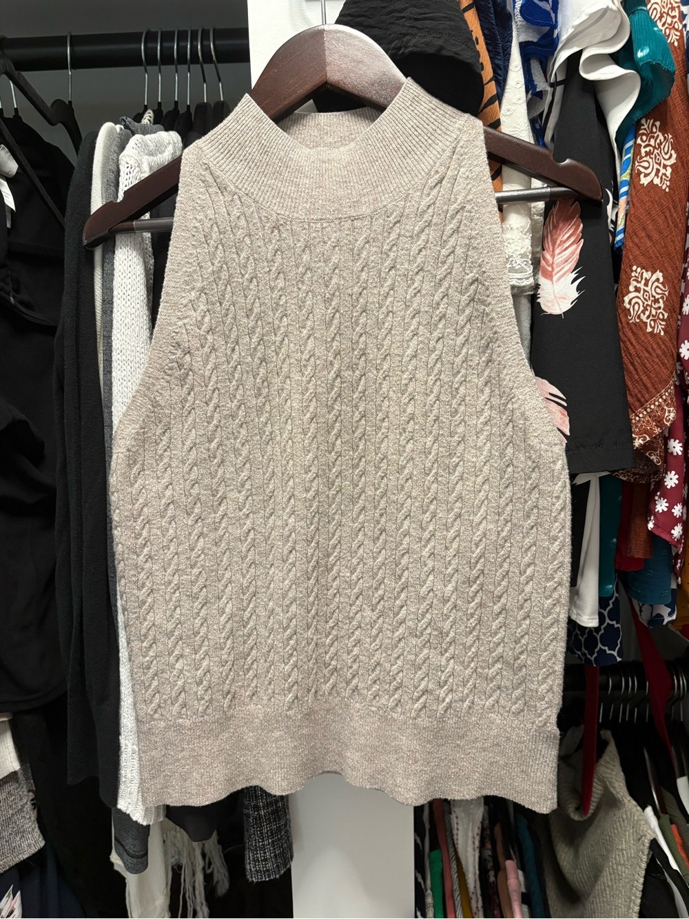 a new day Sleeveless Cable Knit Turtleneck Sweater Vest — Cream
